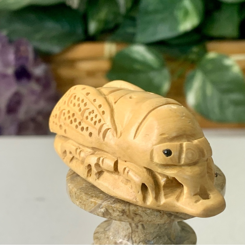 Vintage Netsuke Cicada Boxwood Carving Hand Carved Wood Insect Bug Figurine 2.7" - Picture 4 of 12